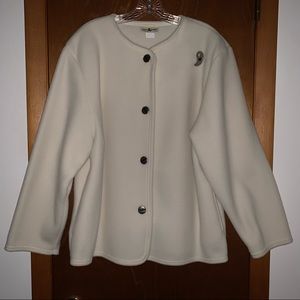 Women’s L VTG USA AQUA SHEEN Polar Fleece Light Cream Button Up Jacket EXC LN